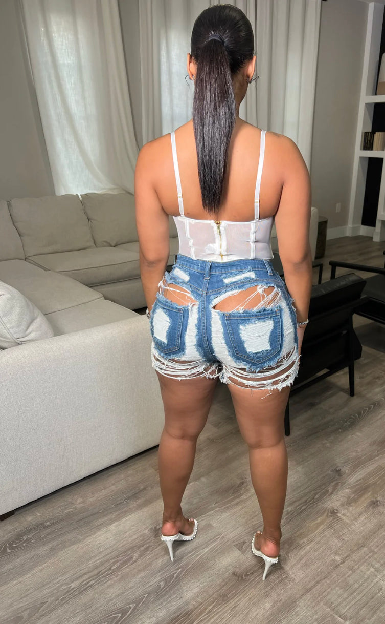 Busting Out Denim Shorts