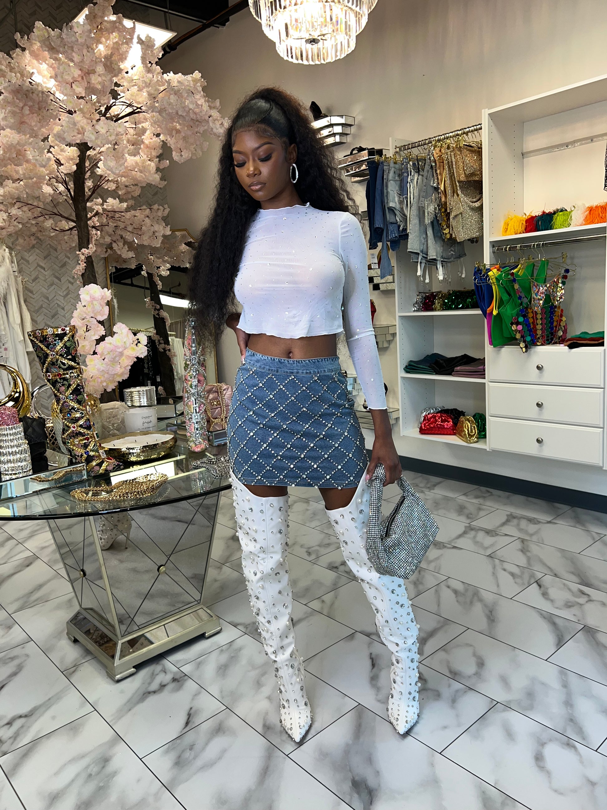 Stoned Out Denim Skirt