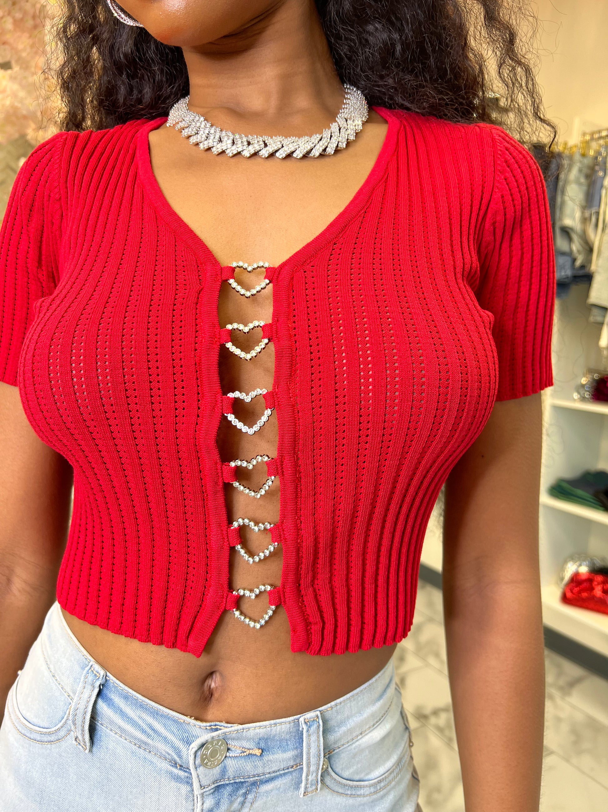 Diamond Hearts Crop sweater