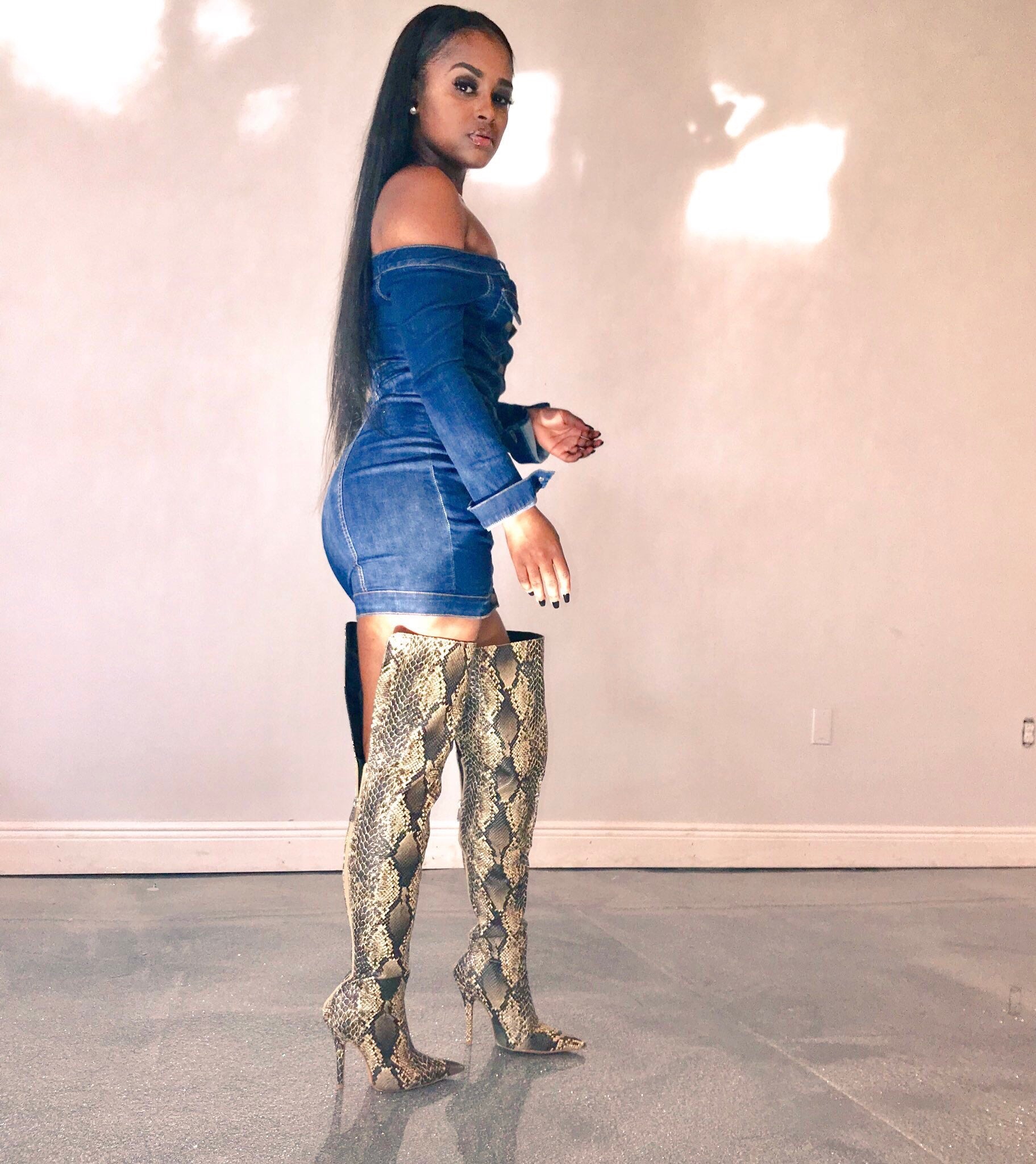 Off Shoulder Denim Dress