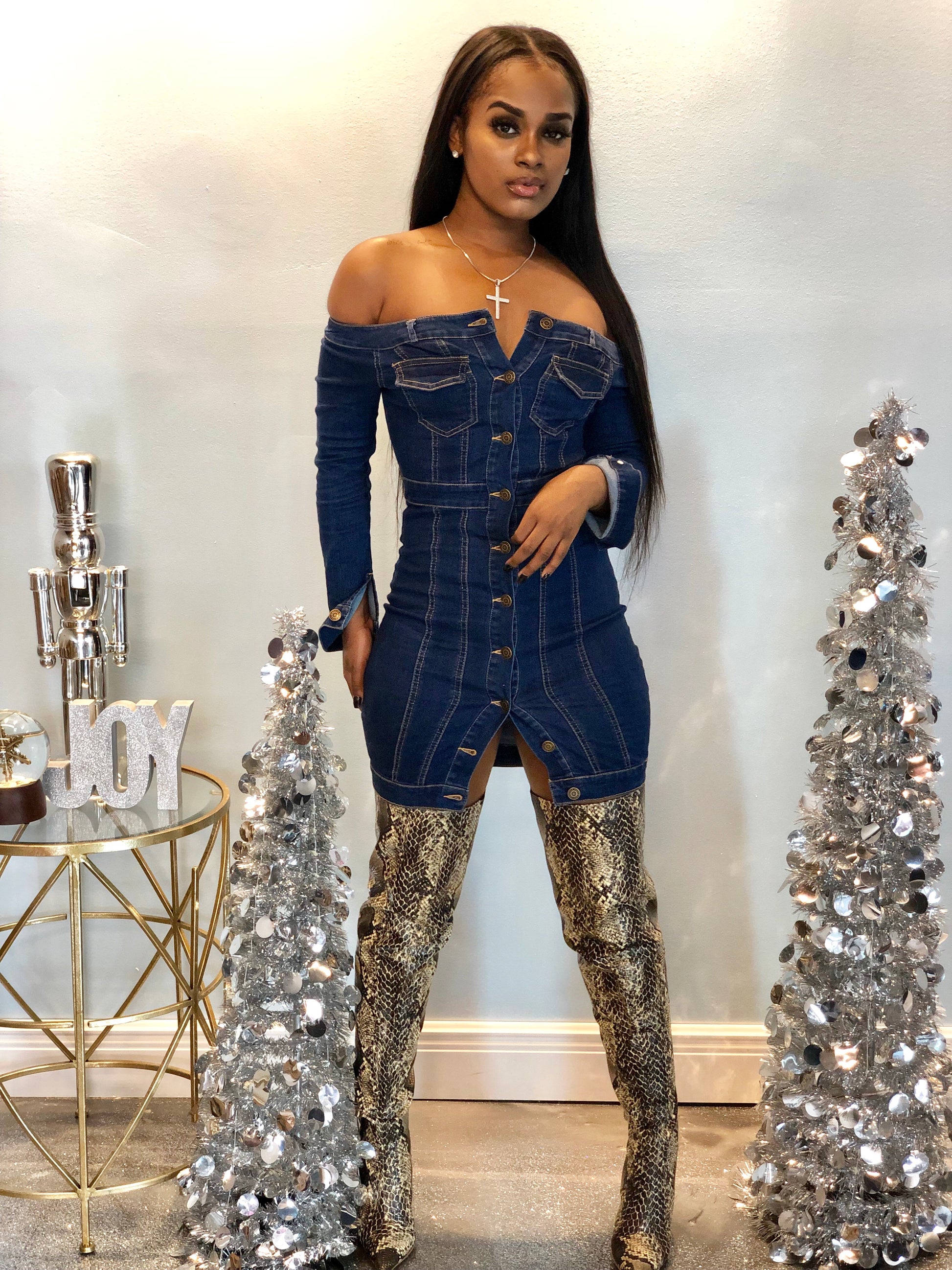 Off Shoulder Denim Dress