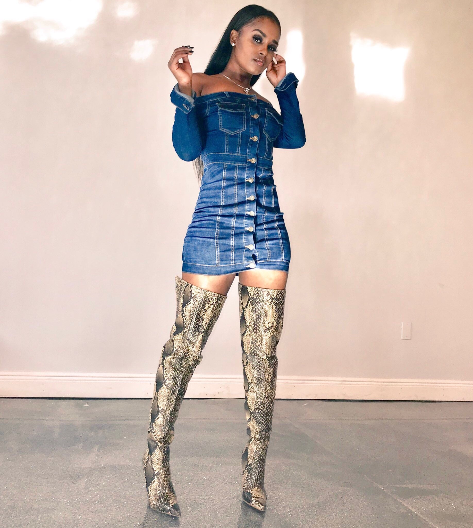 Off Shoulder Denim Dress